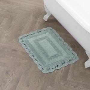 imageLaura Ashley Crochet Cotton 17x2421x34 in 2Piece Bath Rug Set Light GreyAqua
