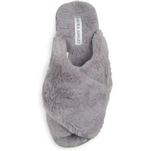 imageLaura Ashley Ladies Rabbit Plush Cross Band SlippersGrey