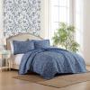 imageLaura Ashley  Quilt Set Super Soft Fabric Bedding with Matching Shams ToileInspired Print Floral Home Essentials Elaina Blue FullQueenBlue