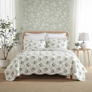 imageLaura Ashley  FullQueen Quilt Set Elegant Lightweight Bedding with Matching Shams Super Soft and Cozy Home Decor Portland Floral Green FullQueenPortland Floral Green
