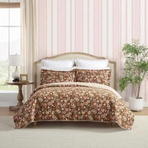 imageLaura Ashley  FullQueen Quilt Set Reversible Cotton Bedding with Matching Shams Lightweight Home Decor for All Seasons Marta Brown FullQueenMarta Brown