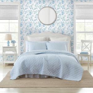 imageLaura Ashley  FullQueen Quilt Set Simple Comfortable and Breathable Bedding with Matching Shams Super Soft and Cozy Home Decor Oxford Stripe Green FullQueenOxford Stripe Blue