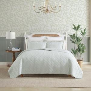 imageLaura Ashley  FullQueen Quilt Set Simple Comfortable and Breathable Bedding with Matching Shams Super Soft and Cozy Home Decor Oxford Stripe Green FullQueenOxford Stripe Green