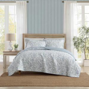 imageLaura Ashley  FullQueen Quilt Set Textured Seersucker Bedding with Matching Shams Reversible Bedding Essentials Amberly Blue FullQueenAmberly Blue