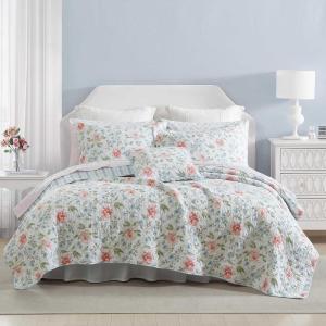 imageLaura Ashley  Quilt Set Super Soft Bedding with Matching Shams Includes Bonus Throw Pillow Chic Room Decor Emilie Blue FullQueenEmilie Blue