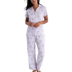 imageLaura Ashley Womens Hacci Notch Collar PJs Button Down Pajama Set