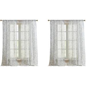 imageLaura Ashley Barnette Window Curtains with Rod Pocket 84inch Length 4 Panels Set SemiSheer Light Filtering BlueBlue