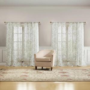 imageLaura Ashley Barnette Window Curtains with Rod Pocket 84inch Length 4 Panels Set SemiSheer Light Filtering BlueGreen