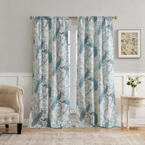 imageLaura Ashley Belvedere Window Curtains with Rod Pocket 84inch Length 2 Panels Set Canvas Light Filtering Light BlueLight Blue