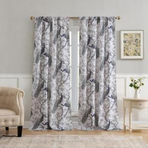 imageLaura Ashley Belvedere Window Curtains with Rod Pocket 84inch Length 2 Panels Set Canvas Light Filtering Light BluePeacock