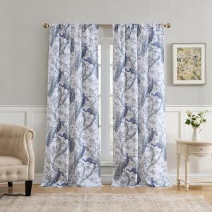 imageLaura Ashley Belvedere Window Curtains with Rod Pocket 84inch Length 2 Panels Set Canvas Light Filtering Light BlueWhite