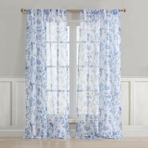 imageLaura Ashley Summer Palace Window Curtains with Rod Pocket 84inch Length 2 Panels Set Sheer Light Filtering Blue38W x 84L Pack of 2