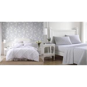 imageLaura Ashley  Twin Bedding Bundle Includes Reversible Quilt with Matching Sham ampamp Cotton Percale Sheet Set Crisp ampamp Cool Floral Dorm Room Essentials