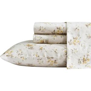 imageLaura Ashley  Queen Sheets Soft Sateen Cotton Bedding Set  Sleek Smooth ampamp Breathable Home Decor Spring Bloom Periwinkle QueenLittle Darlings Beige