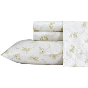 imageLaura Ashley  Queen Sheets Soft Sateen Cotton Bedding Set  Sleek Smooth ampamp Breathable Home Decor Spring Bloom Periwinkle QueenPetite Rose Gold
