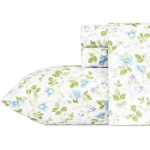 imageLaura Ashley  Queen Sheets Soft Sateen Cotton Bedding Set  Sleek Smooth ampamp Breathable Home Decor Spring Bloom Periwinkle QueenSpring Bloom Wildflower