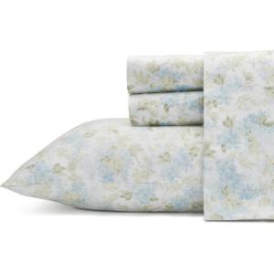 imageLaura Ashley  Queen Sheets Soft Sateen Cotton Bedding Set Sleek Smooth ampamp Breathable Room Essentials Tierney Grey QueenLorelei Dark Blue