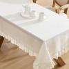 imageLaura Ashley Dothan Luxury Linen Blend Ruffled Tablecloth for Formal Dining Holiday Wedding or Party 60quot x 84quot TaupeRuffled