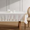 imageLaura Ashley Dothan Luxury Linen Blend Ruffled Tablecloth for Formal Dining Holiday Wedding or Party 60quot x 84quot TaupeRuffled