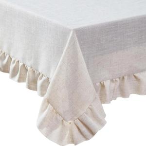 imageLaura Ashley Dothan Luxury Linen Blend Ruffled Tablecloth for Formal Dining Holiday Wedding or Party 60quot x 84quot TaupeRuffled