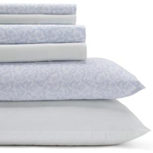 imageLaura Ashley  Queen Sheets Cotton Percale 6Piece Bedding Set Crisp ampamp Cool Home Decor Marissa Coral QueenBelle BlueWhite
