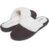 imageLaura Ashley Womens Rugged Micro Suede Memory Foam Fluffy Slippers with Wide Faux Fur Collar Slide On Indoor Outdoor House ShoesDark Brown