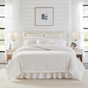 imageLaura Ashley Home Queen Duvet Cover Set Cotton Reversible Bedding with Matching Shams Farmhouse Home Dcor Rowland Matelasse White QueenRowland Matelasse White