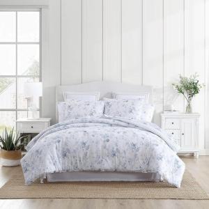 imageLaura Ashley  Twin Comforter Set Cotton Floral Bedding with Matching Sham OekoTex Certified Dorm Essentials Heather Garden PinkBelinda Blue