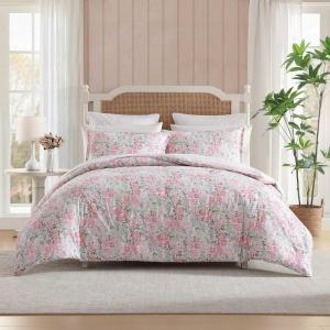 imageLaura Ashley  Twin Comforter Set Cotton Floral Bedding with Matching Sham OekoTex Certified Dorm Essentials Heather Garden PinkHeather Garden Pink