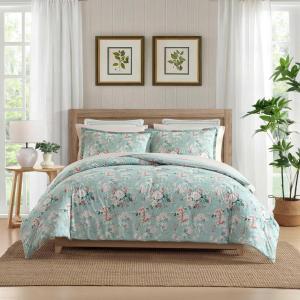 imageLaura Ashley  Twin Comforter Set Cotton Floral Bedding with Matching Sham OekoTex Certified Dorm Essentials Heather Garden PinkRosemoore Teal