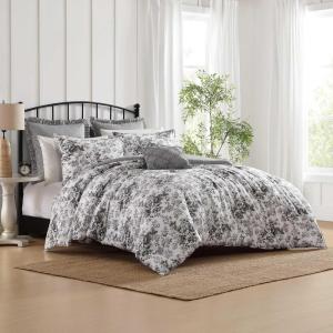imageLaura Ashley  Twin Comforter Set Reversible Floral Bedding with Matching Sham Bonus Breakfast Pillow ampamp Square Pillow Cover Dorm Essentials Gosford PinkToile Delight Charcoal