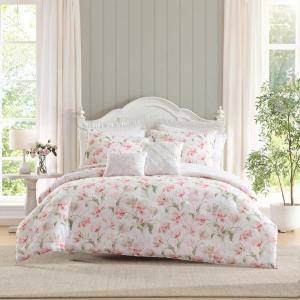 imageLaura Ashley  Twin Comforter Set Reversible Floral Bedding with Matching Sham Bonus Breakfast Pillow ampamp Square Pillow Cover Dorm Essentials Gosford PinkGosford Pink