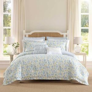imageLaura Ashley  Twin Comforter Set Reversible Floral Bedding with Matching Sham Bonus Breakfast Pillow ampamp Square Pillow Cover Dorm Essentials Gosford PinkNora BlueYellowGreenWhite