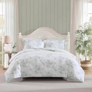 imageLaura Ashley  Twin Duvet Cover Set Reversible Floral Cotton Bedding with Matching Sham MediumWeight for Year Round Use Dorm Essentials Arundel GreyArundel Grey