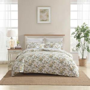 imageLaura Ashley  Twin Duvet Cover Set Reversible Floral Cotton Bedding with Matching Sham MediumWeight for Year Round Use Dorm Essentials Arundel GreyRoses Gold