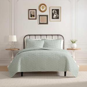 imageLaura Ashley  Twin Quilt Set PreWashed Cotton Bedding with Matching Sham Lightweight for Year Round Use Dorm Essentials OekoTex Certified Gracies Gingham GreenKing
