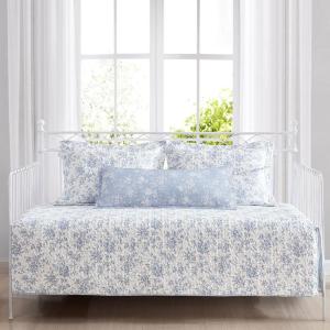 imageLaura Ashley  Twin Quilt Set Reversible Cotton Bedding with Matching Sham MediumWeight for Year Round Use Dorm Essentials Amberley Soft BlueWalled Garden Skydust