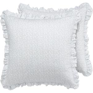 imageLaura Ashley  Euro Sham 100 Cotton with Contrast Border Throw Pillow Cover for Bed or Couch OekoTex Certified Mila Pink 26quot x 26quotChloe Blue