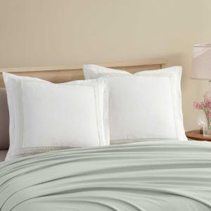 imageLaura Ashley  Euro Sham 100 Cotton with Contrast Border Throw Pillow Cover for Bed or Couch OekoTex Certified Mila Pink 26quot x 26quotMila Green