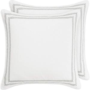 imageLaura Ashley  Euro Sham 100 Cotton with Contrast Border Throw Pillow Cover for Bed or Couch OekoTex Certified Mila Pink 26quot x 26quotStitched Vine Leaf Grey