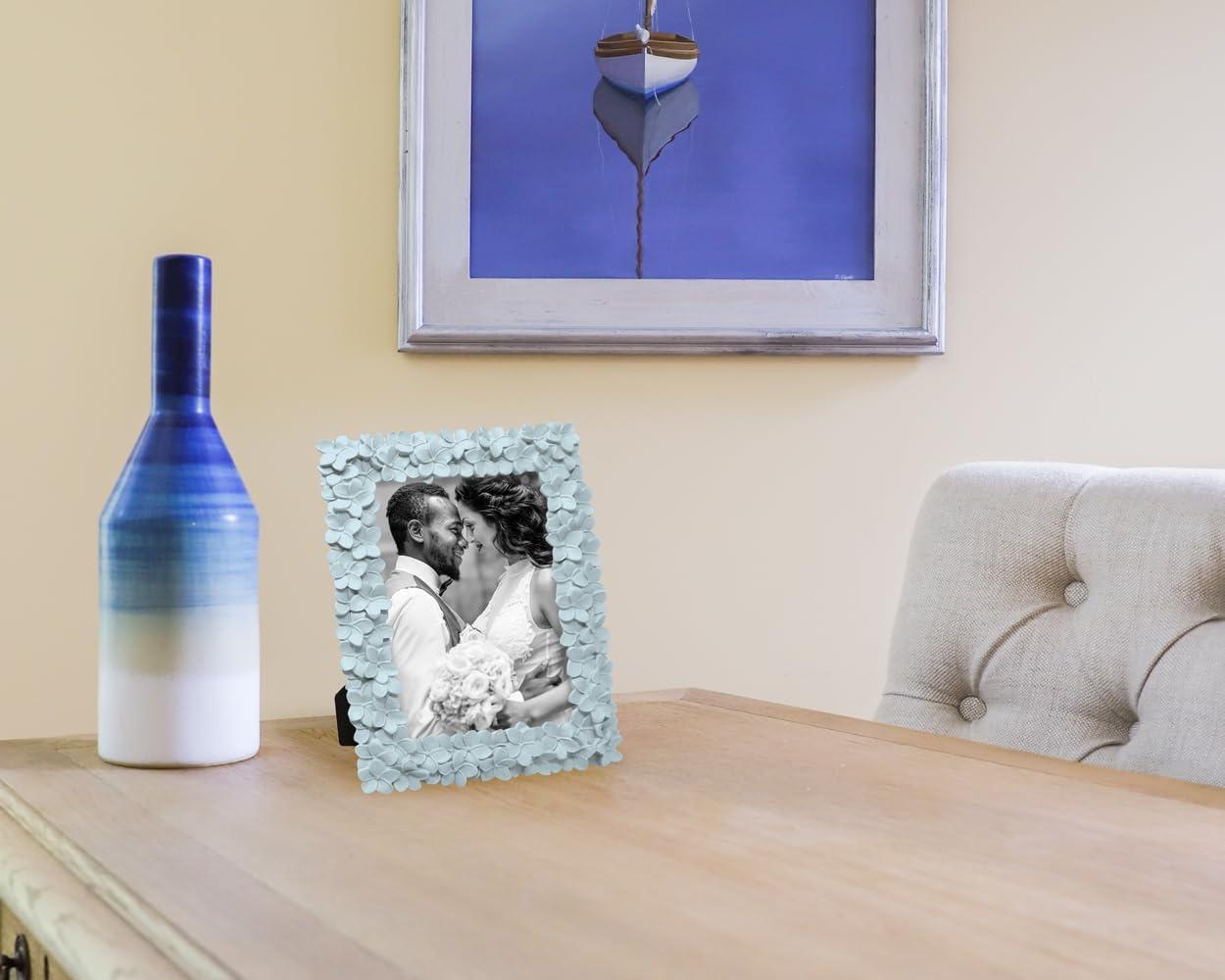 imageLaura Ashley 5x7 Powder Blue Flower Textured HandCrafted Resin Picture Frame wEasel ampamp Hook for Tabletop ampamp Wall Display Decorative Floral Design Home Dcor Photo Gallery Art 5x7 Powder BluePowder Blue