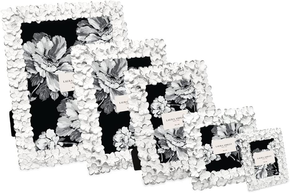 imageLaura Ashley 5x7 Powder Blue Flower Textured HandCrafted Resin Picture Frame wEasel ampamp Hook for Tabletop ampamp Wall Display Decorative Floral Design Home Dcor Photo Gallery Art 5x7 Powder BlueWhite w Silver
