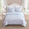 imageLaura Ashley  Twin Quilt Set Super Soft Cotton Bedding with Matching Sham Envelope Closure Floral Printed Design Blissful Blue Twin