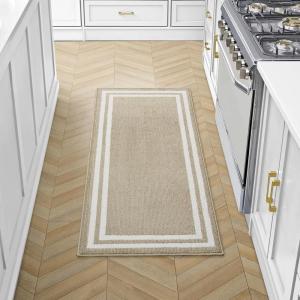 image:imageLaura Ashley All Loop Tufted 26quot x 45quot Washable SkidResistant Accent Rug  IvorySage Austell TwoToneDebbie Double Border Twotone BerberIvory