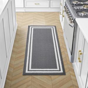 image:imageLaura Ashley All Loop Tufted 26quot x 45quot Washable SkidResistant Accent Rug  IvorySage Austell TwoToneDebbie Double Border Twotone Dark GreyIvory