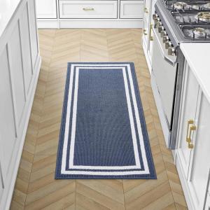 image:imageLaura Ashley All Loop Tufted 26quot x 45quot Washable SkidResistant Accent Rug  IvorySage Austell TwoToneDebbie Double Border Twotone Dusty NavyIvory