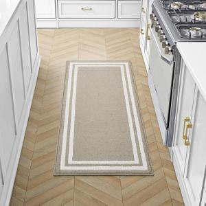 image:imageLaura Ashley All Loop Tufted 26quot x 45quot Washable SkidResistant Accent Rug  IvorySage Austell TwoToneDebbie Double Border Twotone LinenIvory