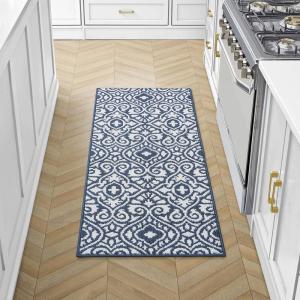 image:imageLaura Ashley All Loop Tufted 26quot x 45quot Washable SkidResistant Accent Rug  IvorySage Austell TwoToneFeya Twotone Dusty NavyIvory