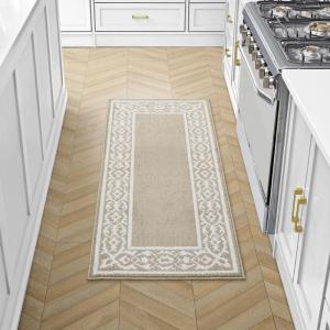 image:imageLaura Ashley All Loop Tufted 26quot x 45quot Washable SkidResistant Accent Rug  IvorySage Austell TwoToneLorreta Twotone BerberIvory