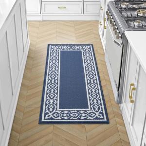 image:imageLaura Ashley All Loop Tufted 26quot x 45quot Washable SkidResistant Accent Rug  IvorySage Austell TwoToneLorreta Twotone Dusty NavyIvory